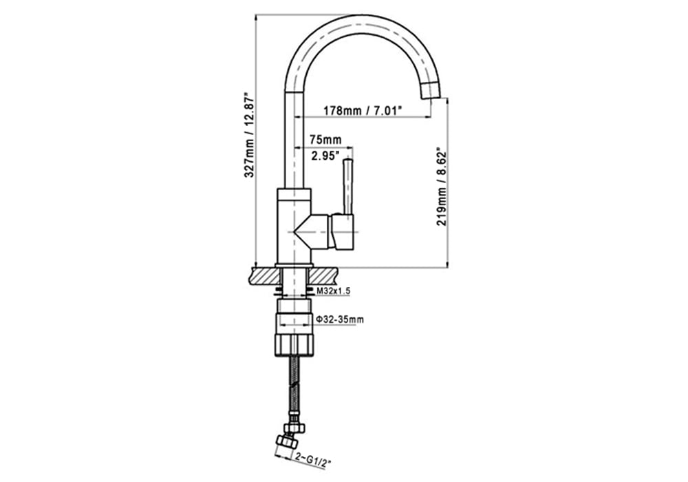 Modern Brass Chrome Kitchen Faucet Single Hole 1-Handle Faucet weights dimensions image