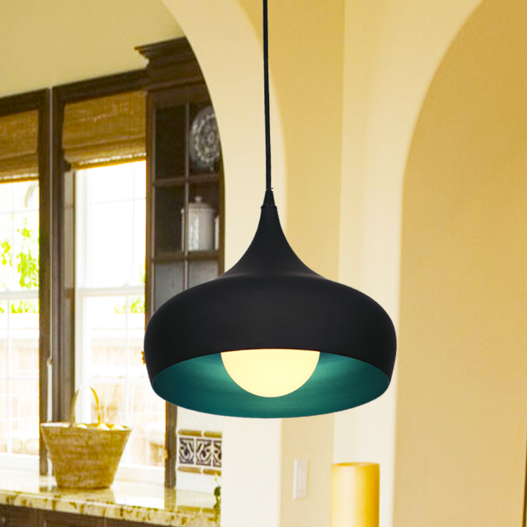 Modern Aluminum 1-Light Black Shape Pendant Light in Blue Colour Inside window image