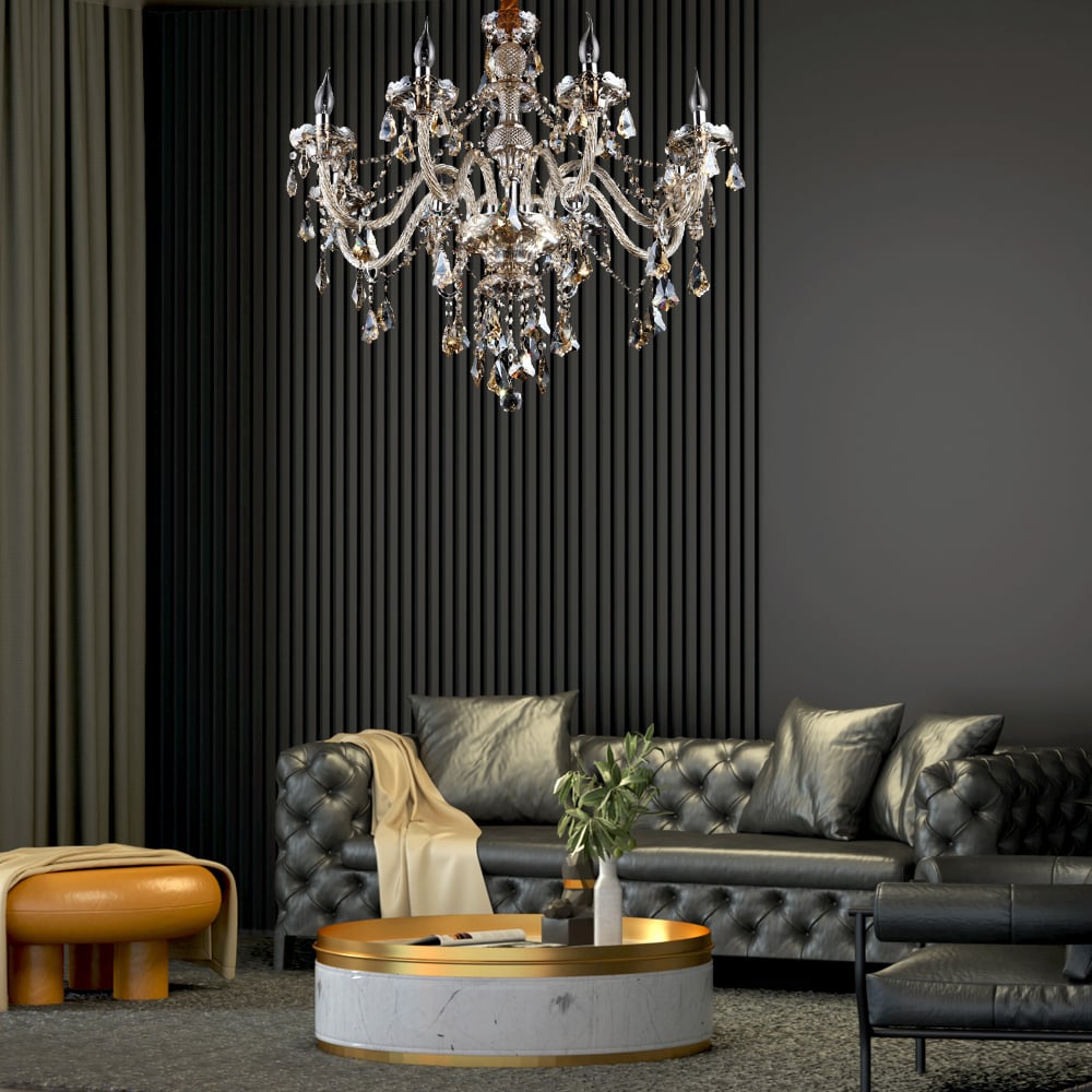 Lustres en cristal et chrome à 8 lumières, éclairage de plafond de style luxueux avec tringle image de fenêtre