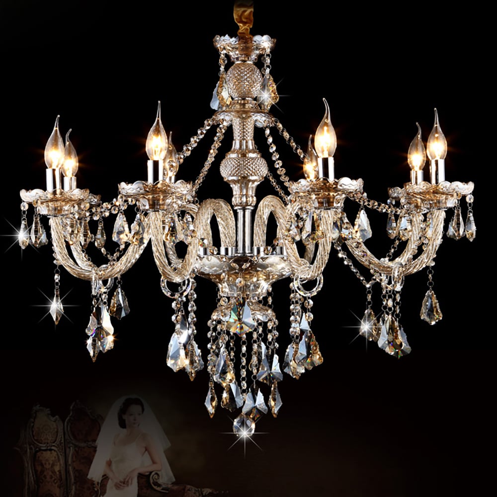 Lustres en cristal et chrome à 8 lumières, éclairage de plafond de style luxueux avec tringle image de fenêtre