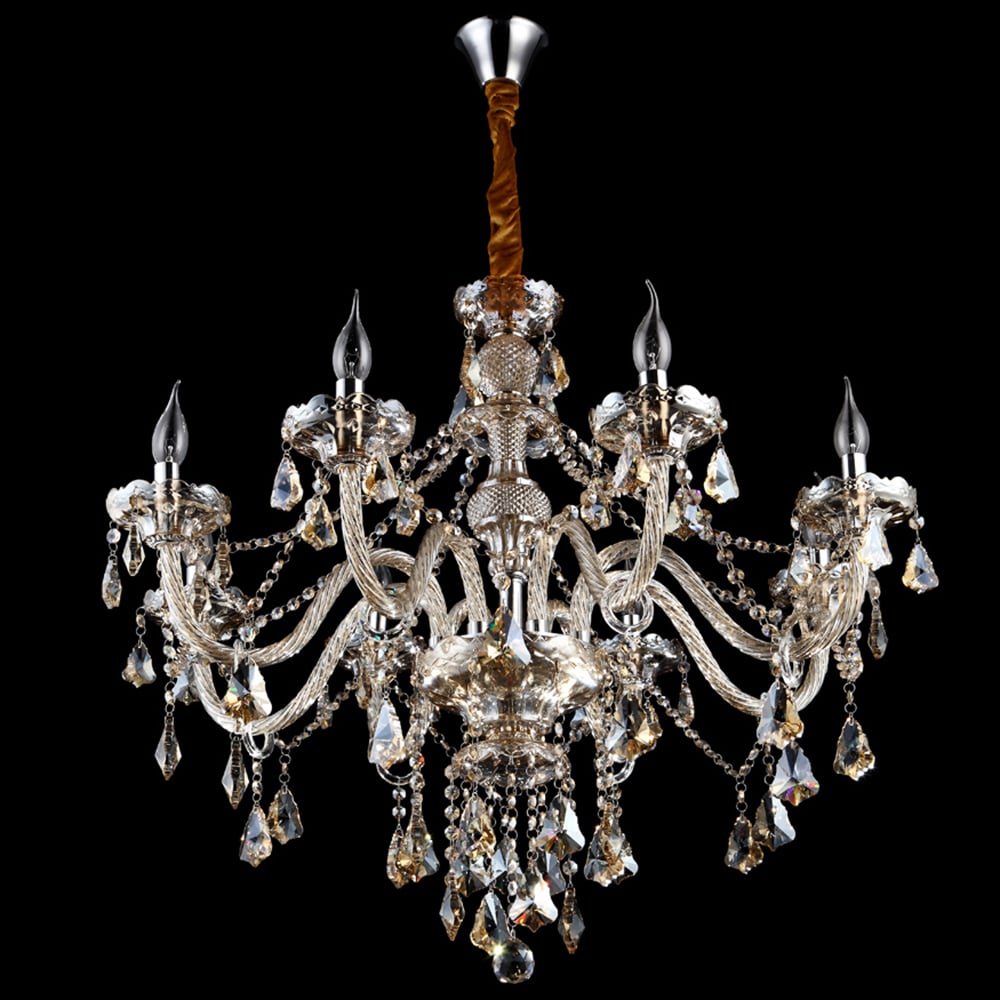 Lustres en cristal et chrome à 8 lumières, éclairage de plafond de style luxueux avec tringle image de fenêtre