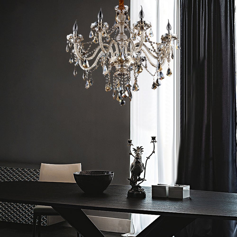 Lustres en cristal et chrome à 8 lumières, éclairage de plafond de style luxueux avec tringle image de fenêtre