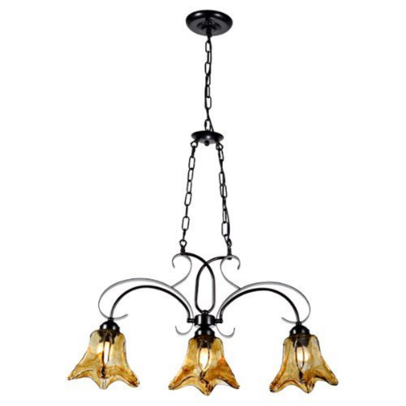 3-Light Black & Brown Pendant Light Metal Glass Ceiling Light window image