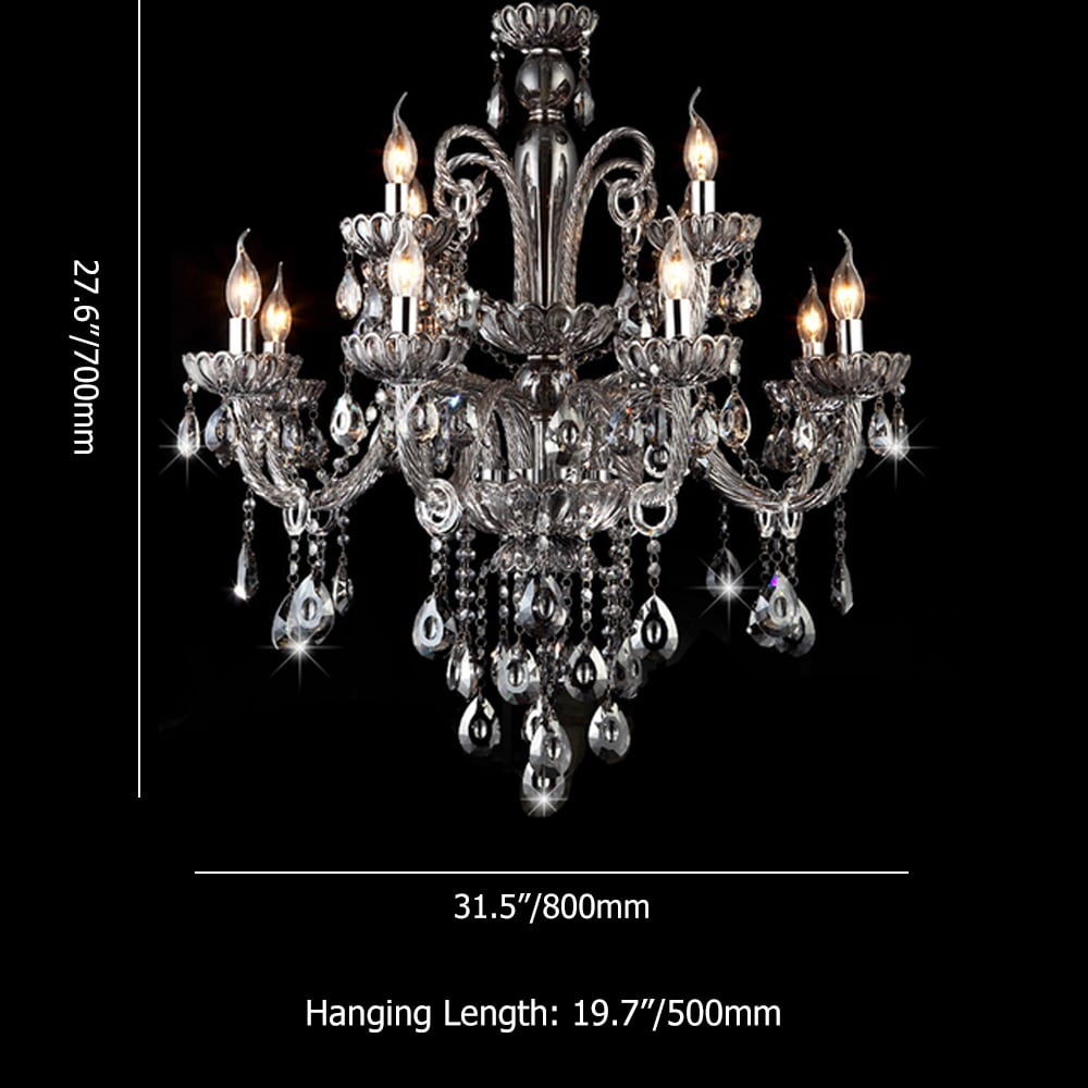 Glam Smoke Gray 12-Light Crystal Glass Chandelier for Living Room and Dining Room weights dimensions image