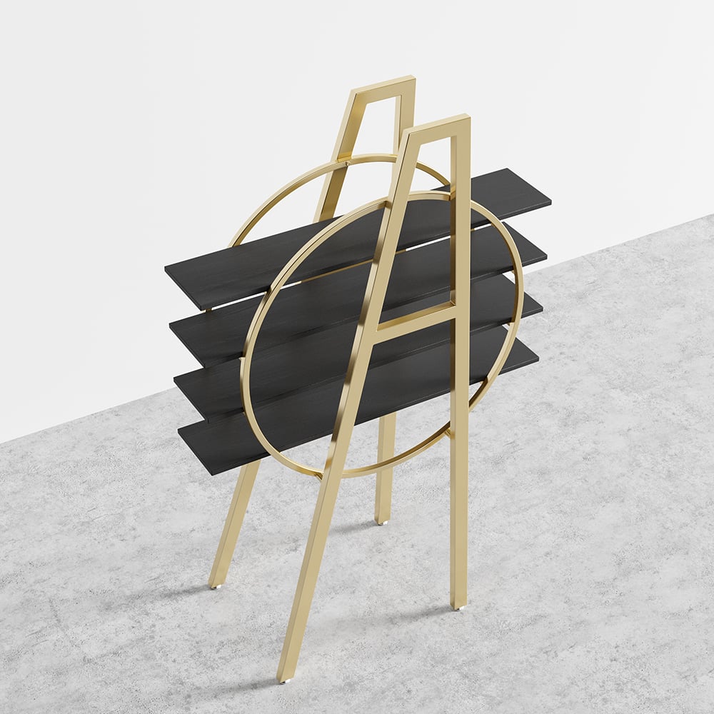 4-Tier Bookshelf Round Bookcase Modern Display Shelf in Black & Gold