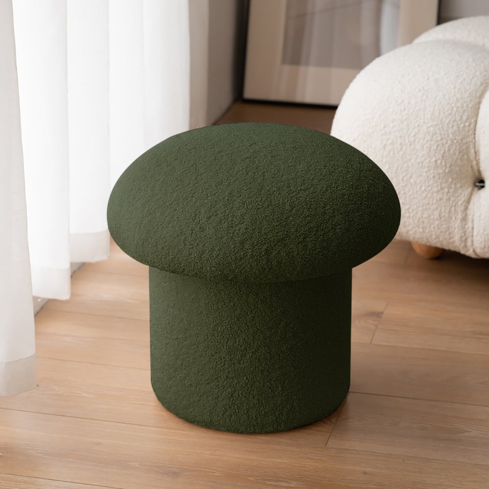 Modern Green Boucle Mushroom Ottoman Upholstered Pouf Novelty Footstool Cute Footrest