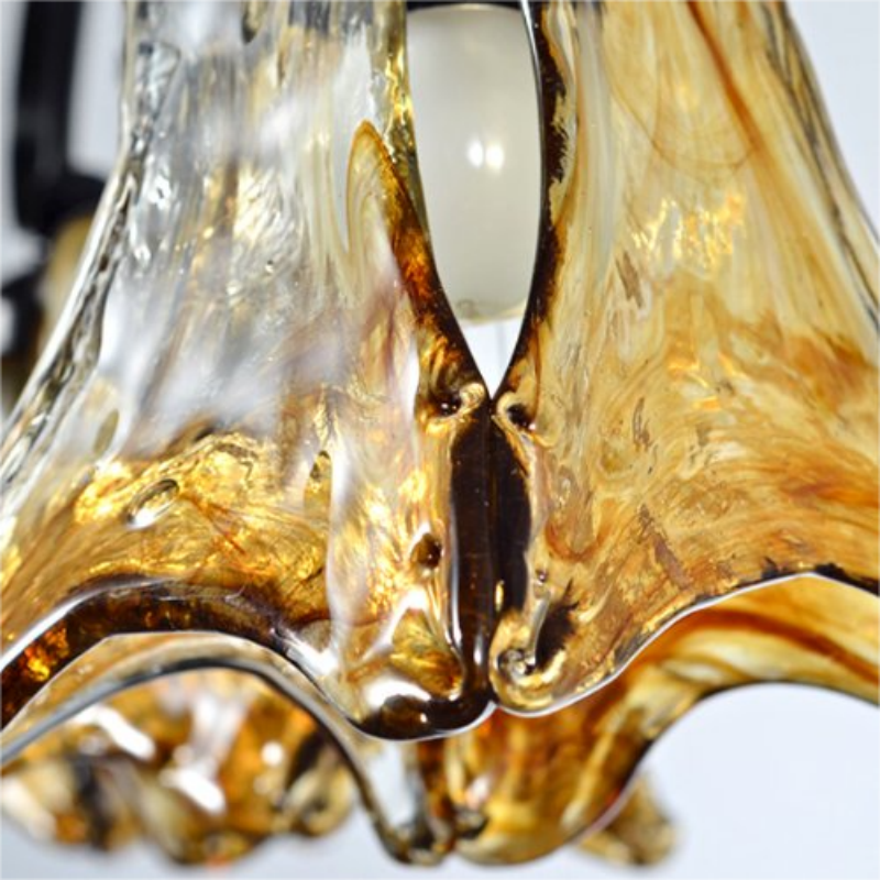 3-Light Black & Brown Pendant Light Metal Glass Ceiling Light window image