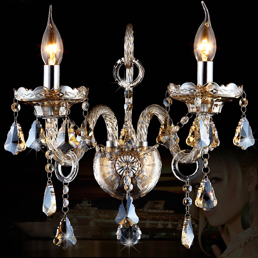 Applique murale à 2 ampoules en cristal et chrome, champagne, luxe et style bougie image de fenêtre
