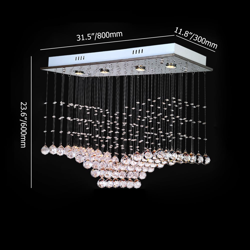 Plafonnier encastré moderne à abat-jour rectangulaire avec boules de cristal avec ampoules image de fenêtre