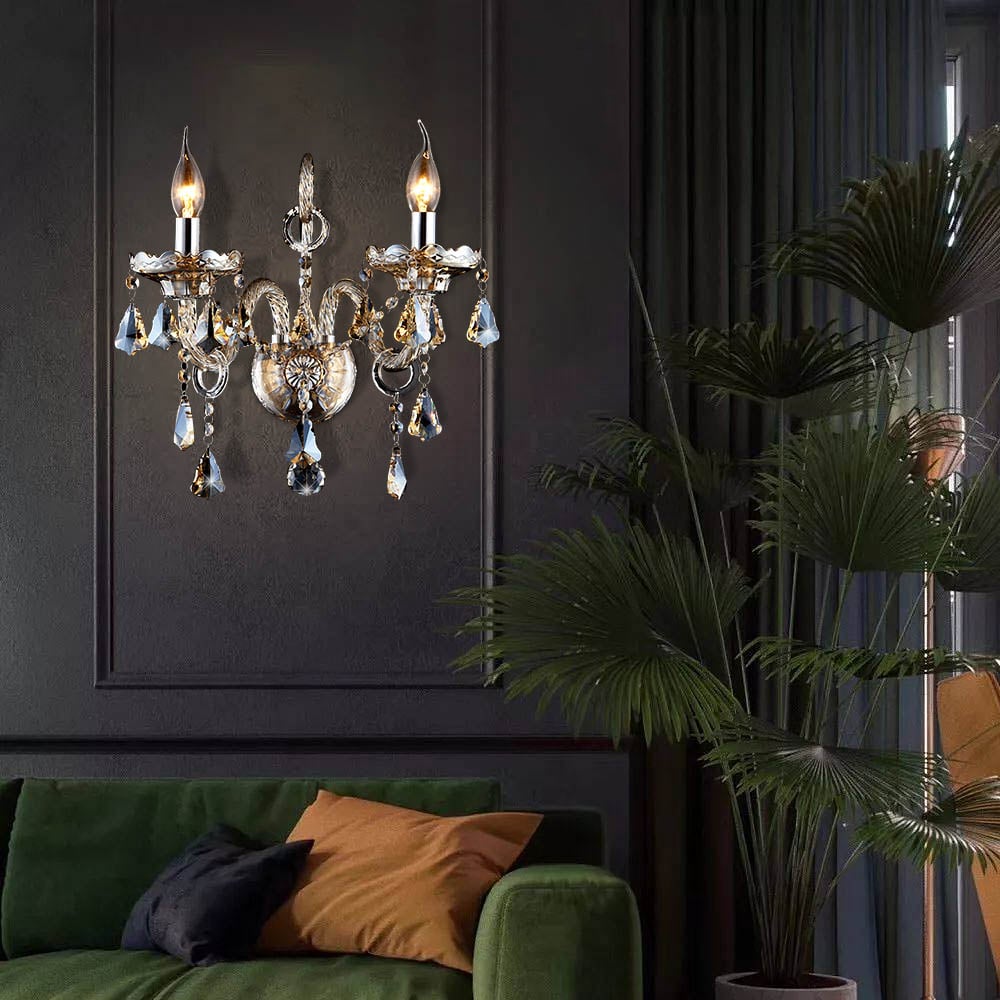 Applique murale à 2 ampoules en cristal et chrome, champagne, luxe et style bougie image de fenêtre
