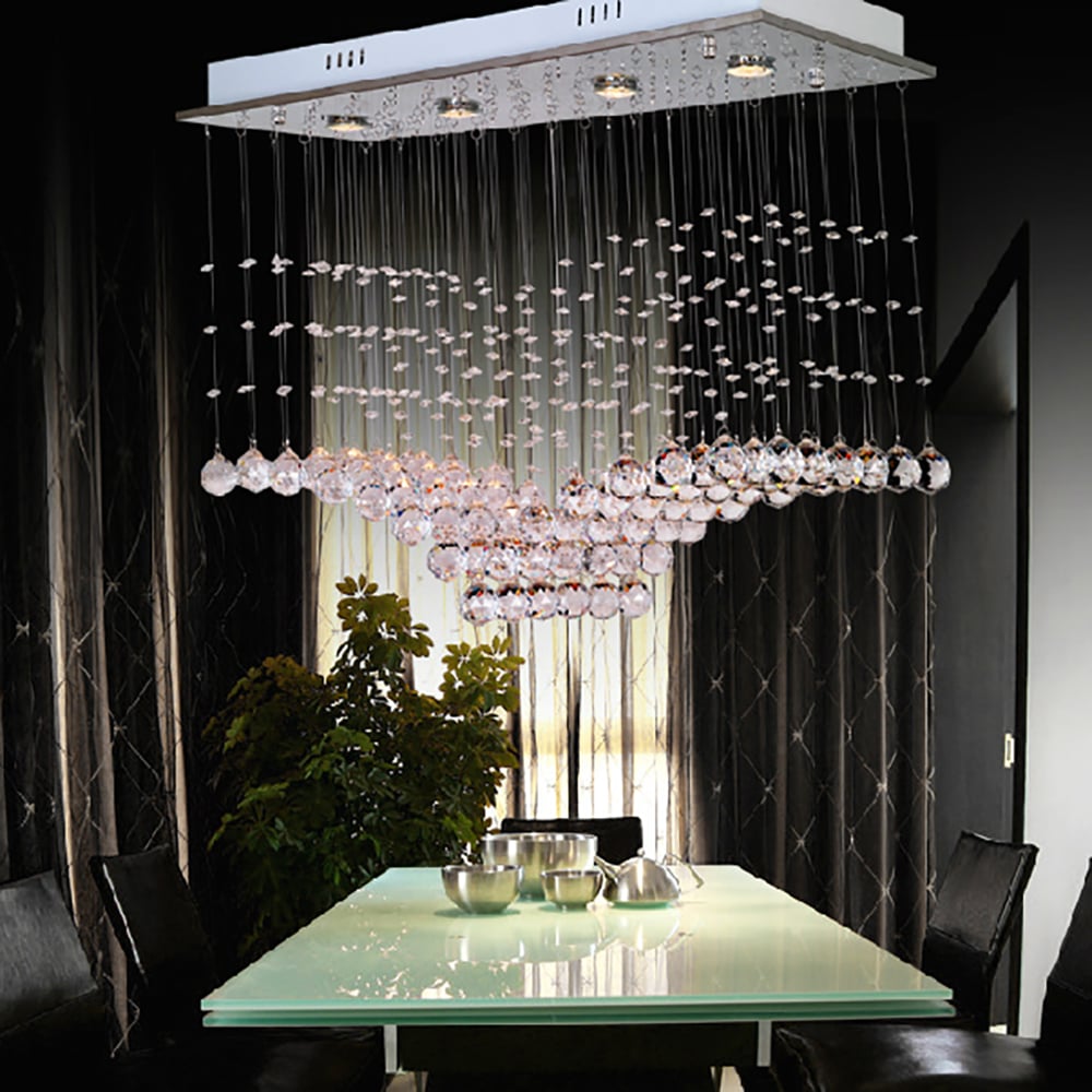 Plafonnier encastré moderne à abat-jour rectangulaire avec boules de cristal avec ampoules image de fenêtre