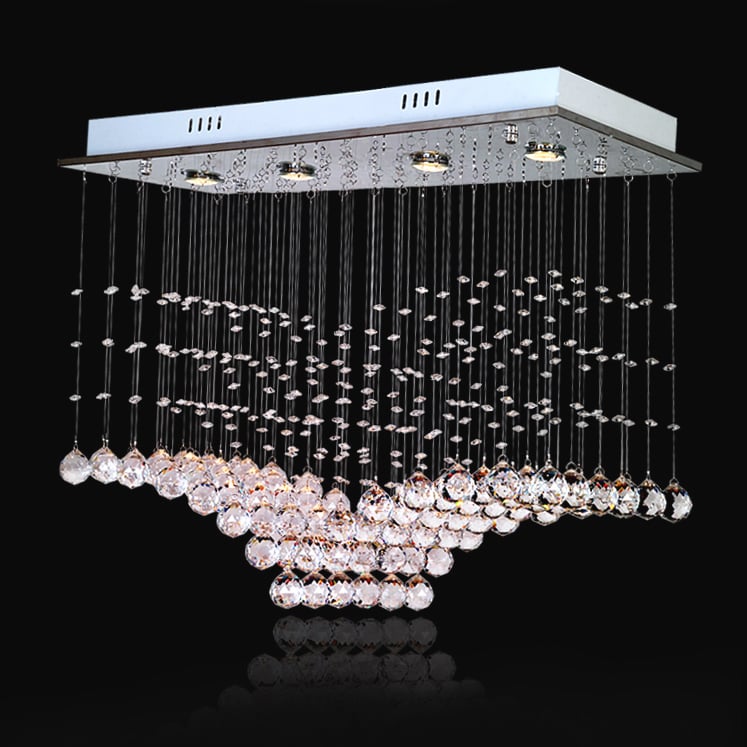 Plafonnier encastré moderne à abat-jour rectangulaire avec boules de cristal avec ampoules image de fenêtre