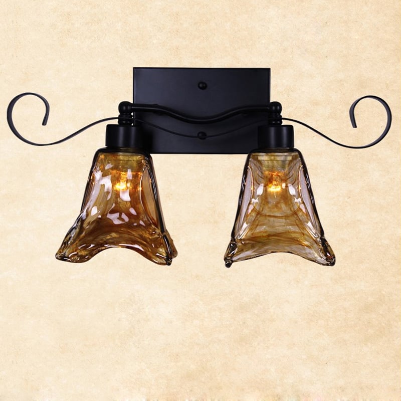 Modern 2-Light Brown Glass Bathroom Vanity Lighting Wall Light window image