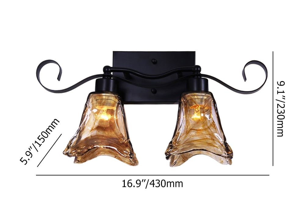 Modern 2-Light Brown Glass Bathroom Vanity Lighting Wall Light weights dimensions image