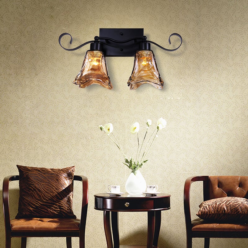 Modern 2-Light Brown Glass Bathroom Vanity Lighting Wall Light window image