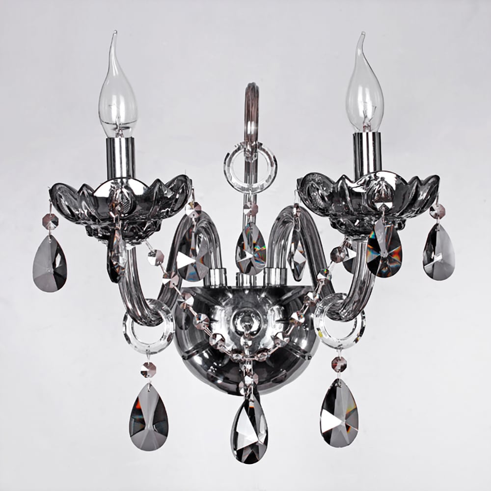 Lámpara de pared con 2 luces de cristal ahumado, estilo vela moderna, cromada, para sala de estar imagen de ventana