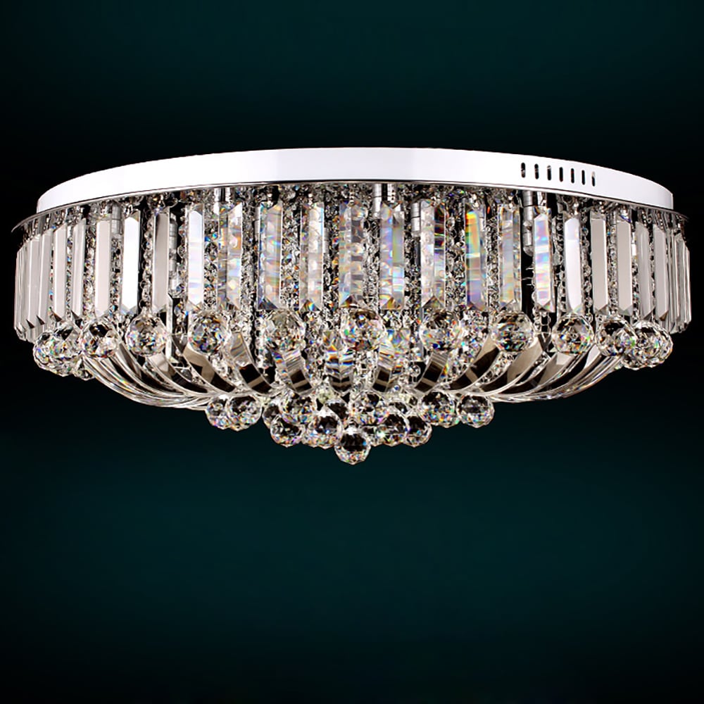 800mm Modern Crystal LED 25-Light Round Flush Mount Ceiling Light in Chrome window image