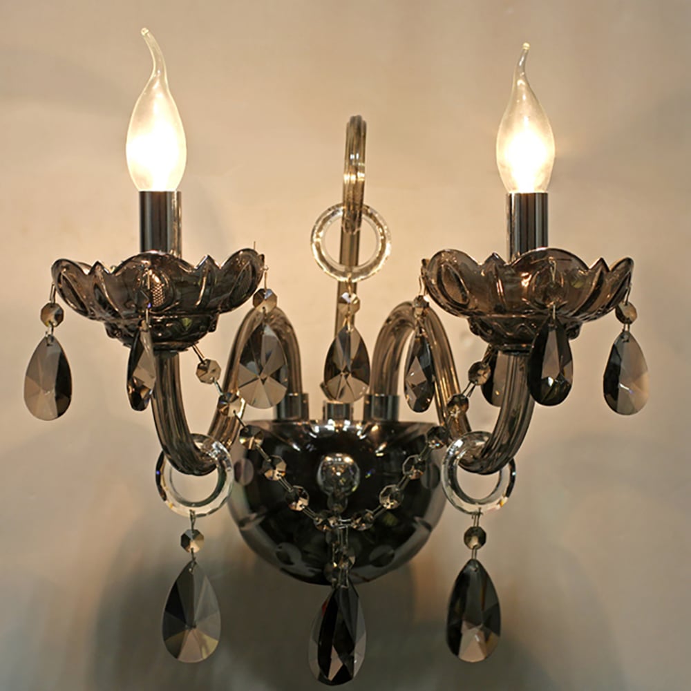 Lámpara de pared con 2 luces de cristal ahumado, estilo vela moderna, cromada, para sala de estar imagen de ventana