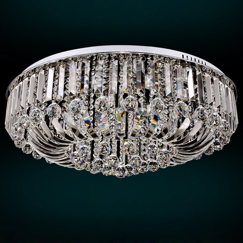 800mm Modern Crystal LED 25-Light Round Flush Mount Ceiling Light in Chrome window image