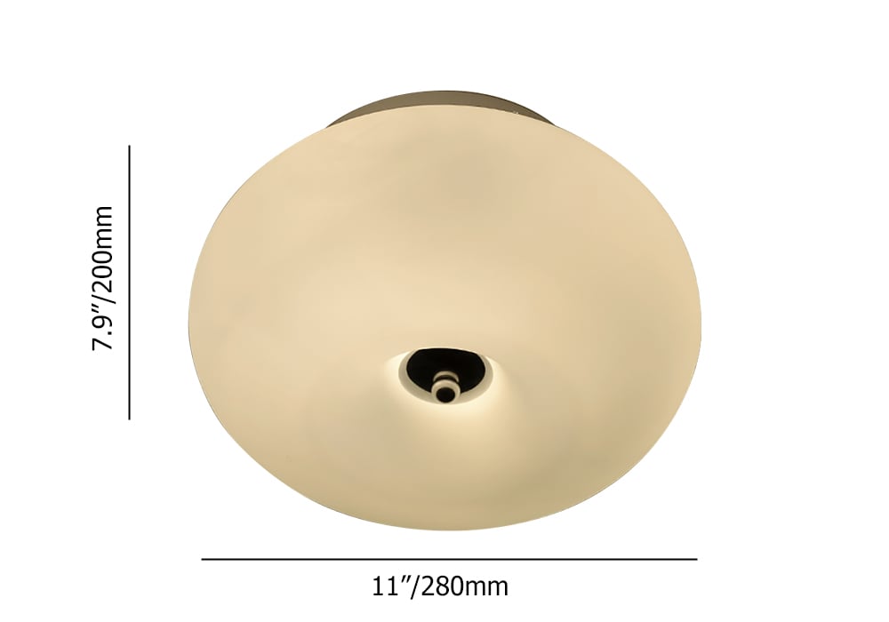 11.0" Unique White Glass Round Flush Mount Ceiling Light for Living Room & Bedroom weights dimensions image