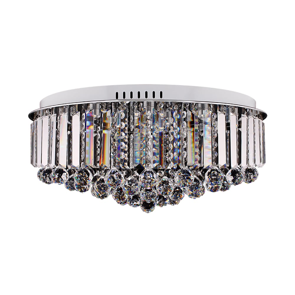 Plafonnier rond encastré moderne en cristal à 15 lumières de 650 mm, chromé, pour salon image de fenêtre