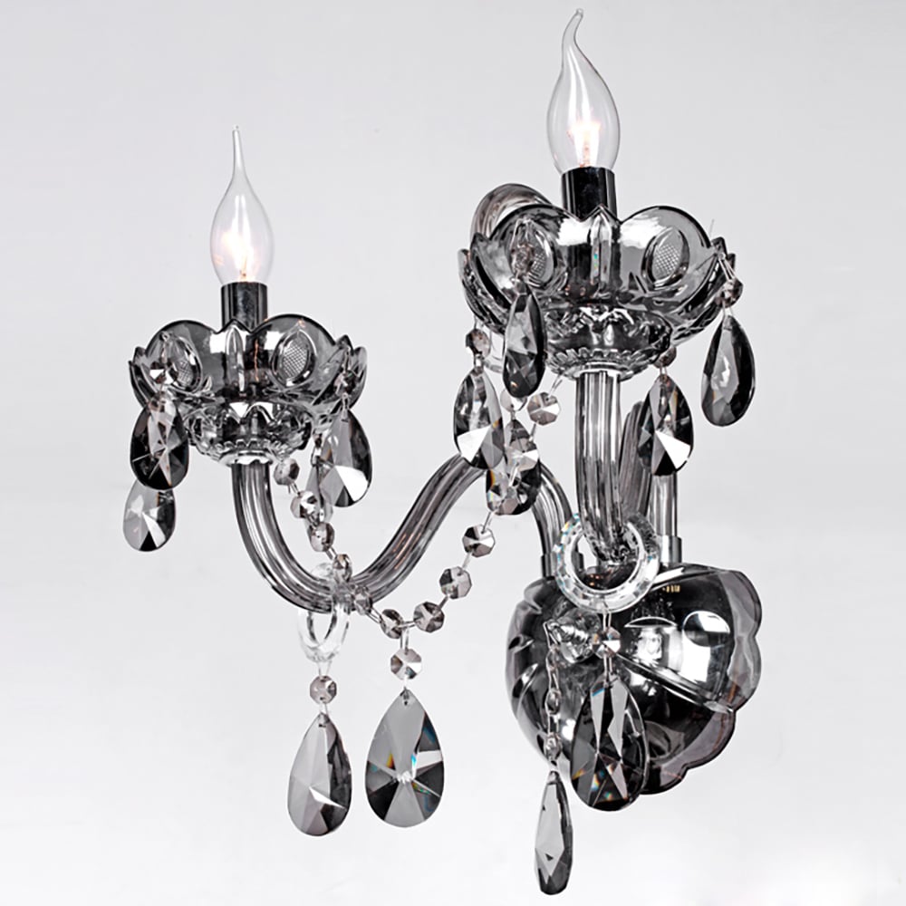 Lámpara de pared con 2 luces de cristal ahumado, estilo vela moderna, cromada, para sala de estar imagen de ventana