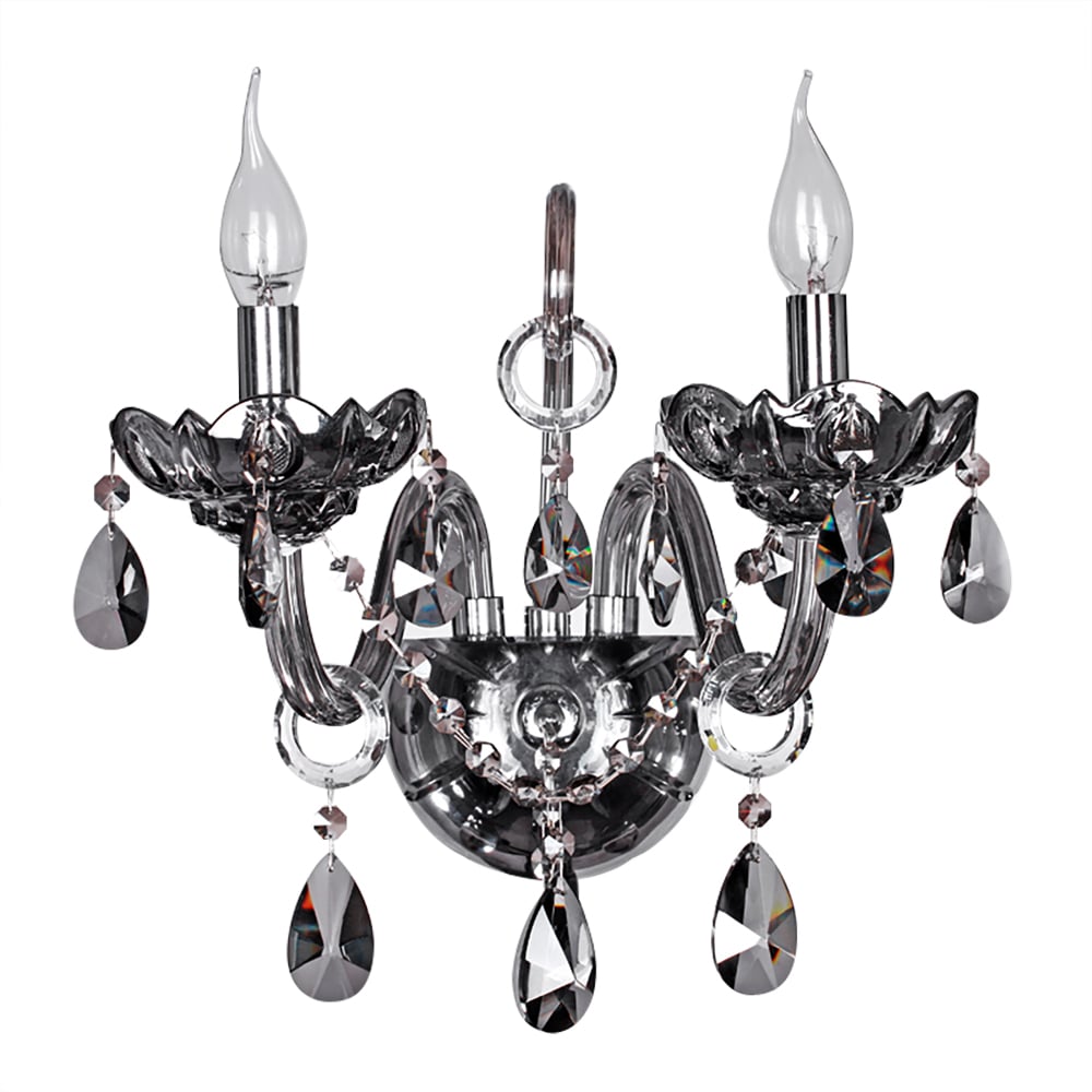 Lámpara de pared con 2 luces de cristal ahumado, estilo vela moderna, cromada, para sala de estar imagen de ventana
