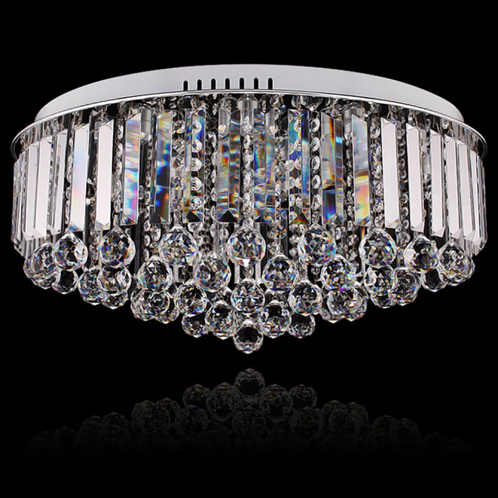 Plafonnier rond encastré moderne en cristal à 15 lumières de 650 mm, chromé, pour salon image de fenêtre