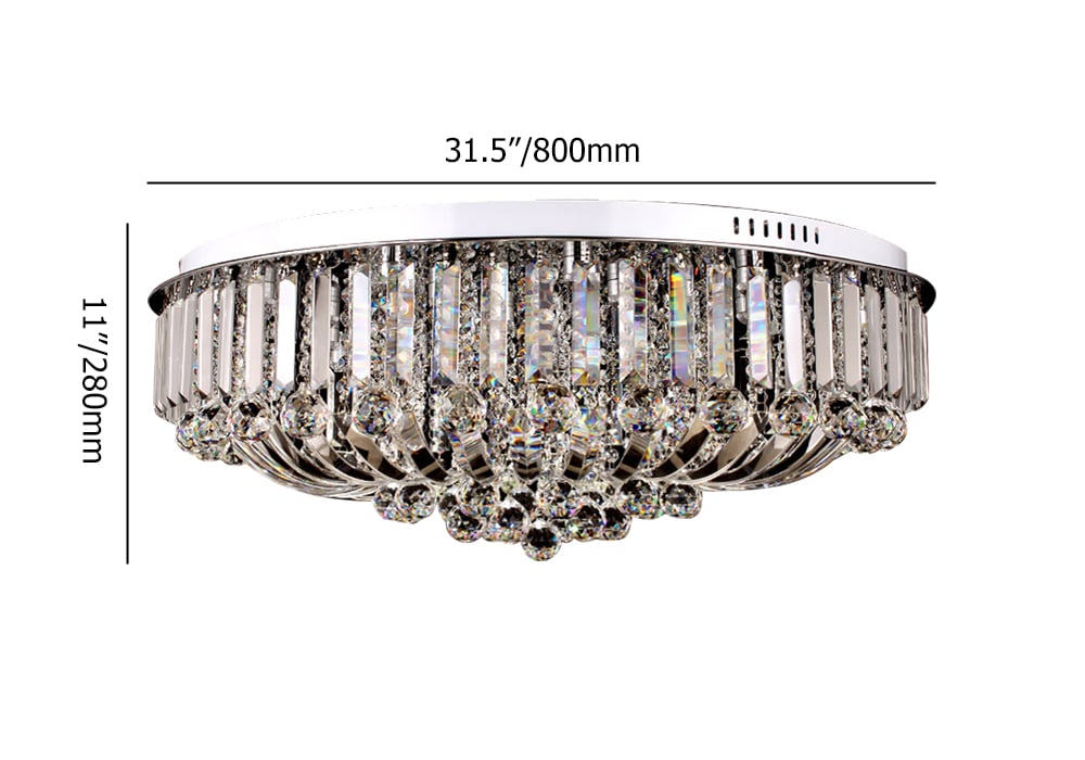 800mm Modern Crystal LED 25-Light Round Flush Mount Ceiling Light in Chrome weights dimensions image