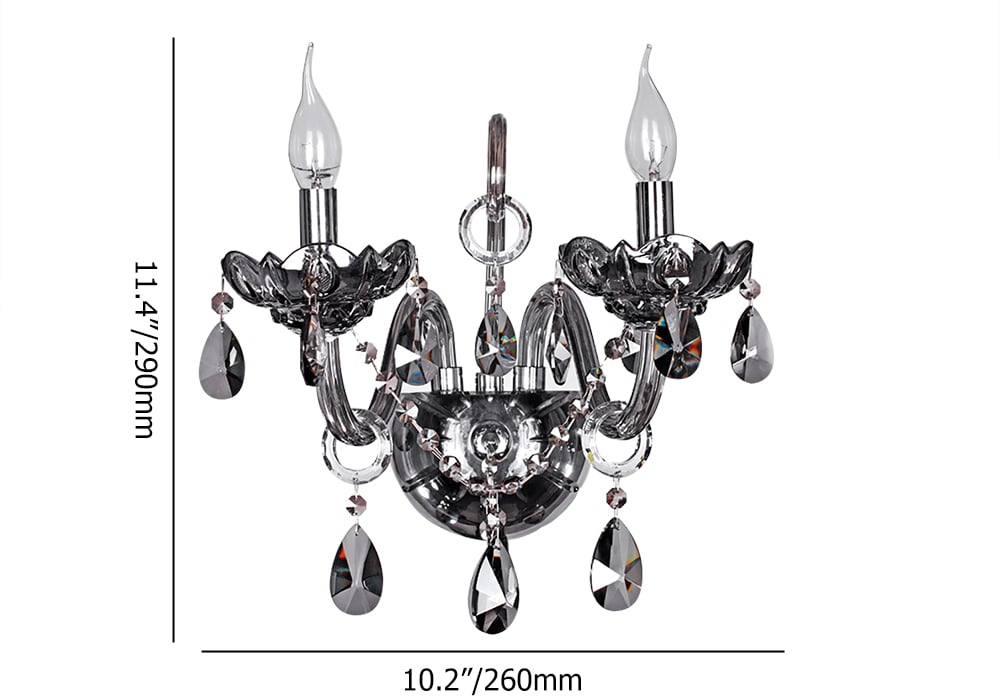 Lámpara de pared con 2 luces de cristal ahumado, estilo vela moderna, cromada, para sala de estar pesos dimensiones imagen