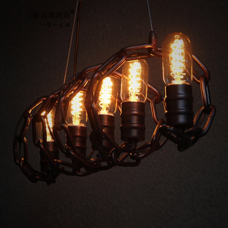 Industrial 5-Light Iron Chain Hanging Bulbs Island Pendant Light window image