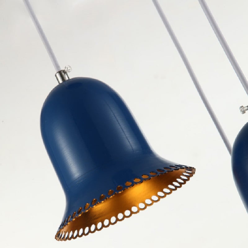 Moderne hanglamp met 3 lampen, aluminium plafondhanglamp in blauwe kleur Vensterafbeelding