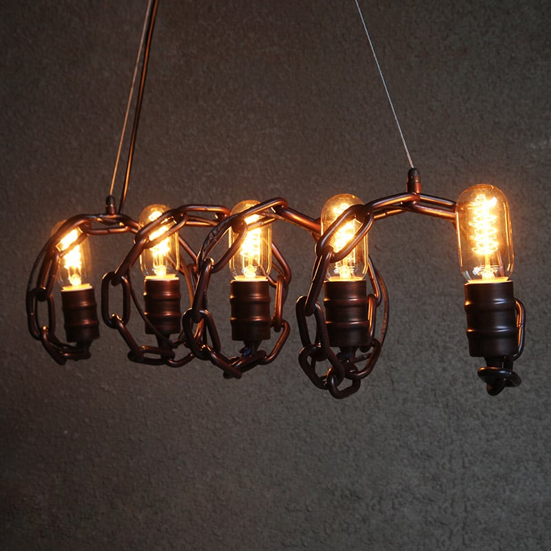 Industrial 5-Light Iron Chain Hanging Bulbs Island Pendant Light window image