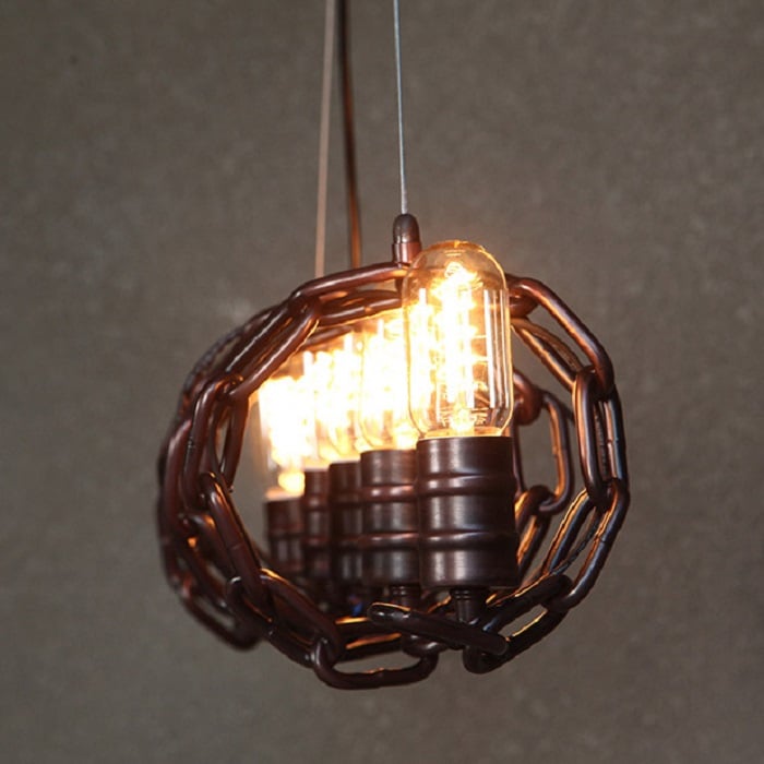 Industrial 5-Light Iron Chain Hanging Bulbs Island Pendant Light window image