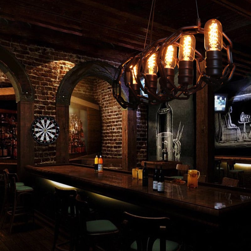 Industrial 5-Light Iron Chain Hanging Bulbs Island Pendant Light window image