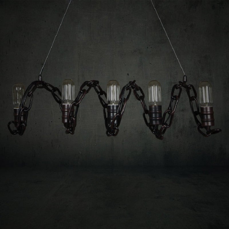 Industrial 5-Light Iron Chain Hanging Bulbs Island Pendant Light window image