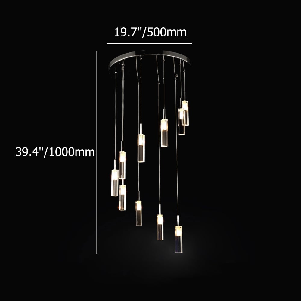 Lampe suspendue moderne à 10 lumières, colonne en verre transparent chromé Poids, dimensions, image
