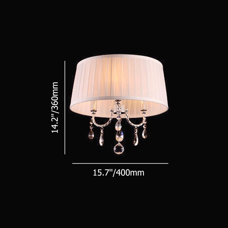 Modern 3-Light Glass Crystal Chandelier White Fabric Shade in Chrome Finish window image