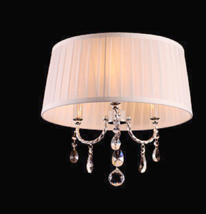 Modern 3-Light Glass Crystal Chandelier White Fabric Shade in Chrome Finish window image