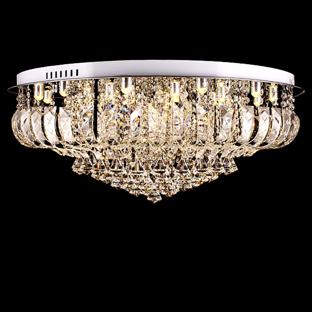 600mm Modern Crystal LED 12-Light Round Flush Mount Raindrop Chandelier in Chrome window image