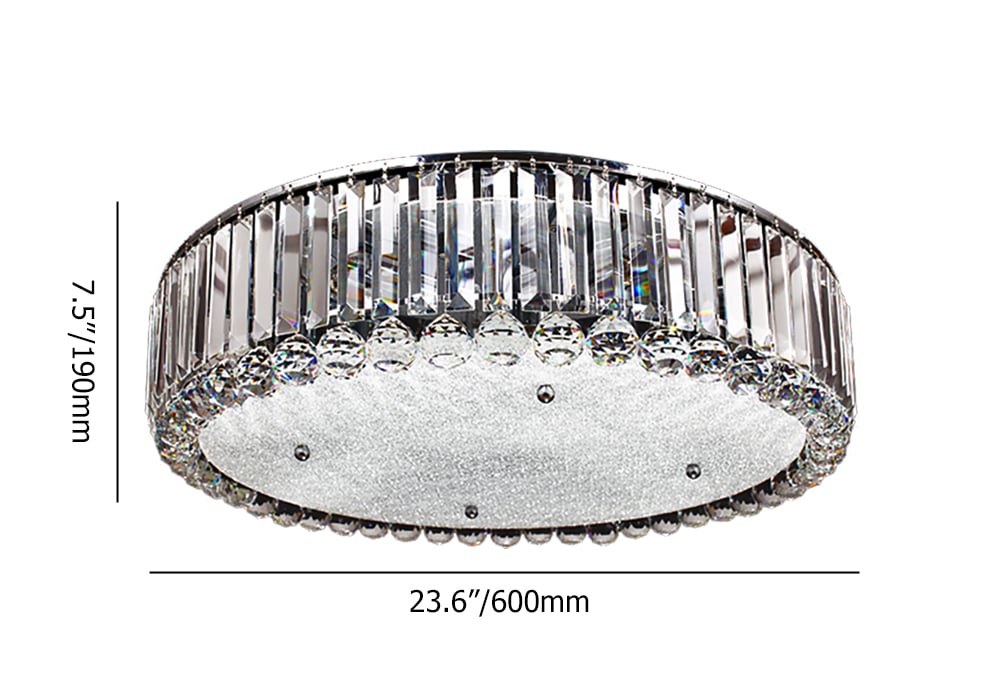 600mm Modern Crystal 9-Light Round Flush Mount Ceiling Light in Chrome for Living Room weights dimensions image