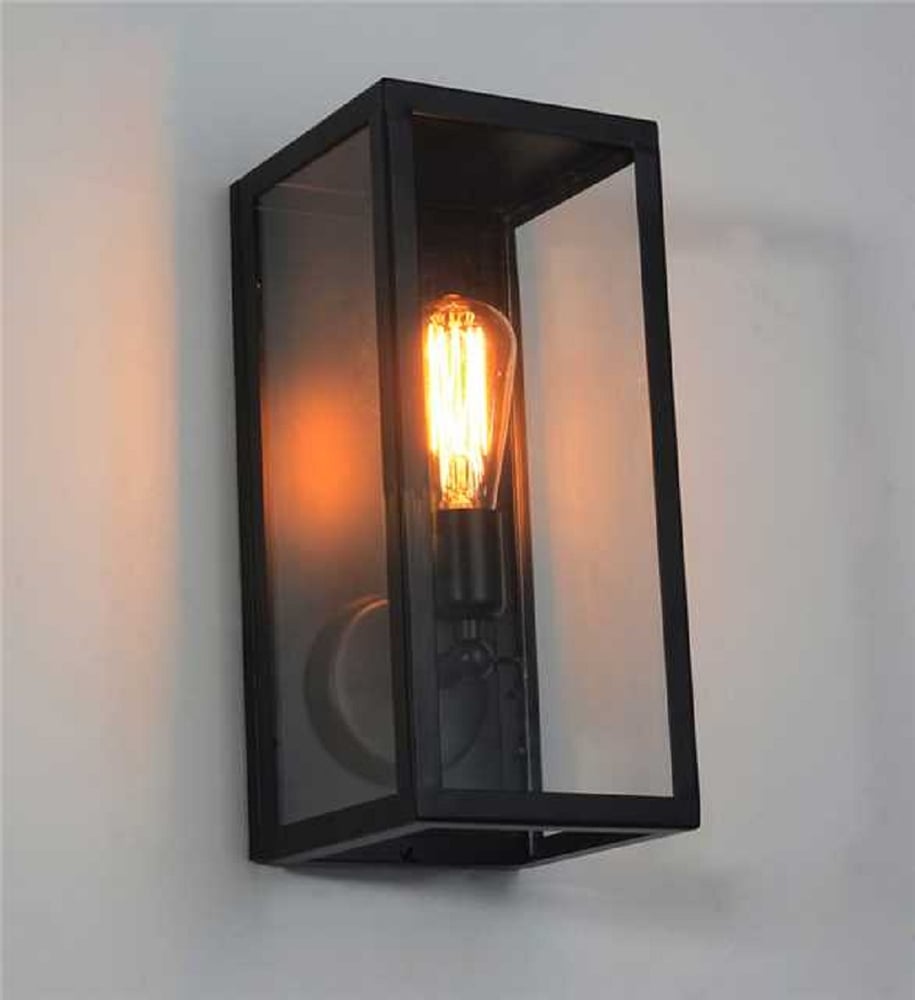 Modern Black Metal 1-Light Rectangular Wall Lamp Indoor Wall Sconce Clear Glass window image
