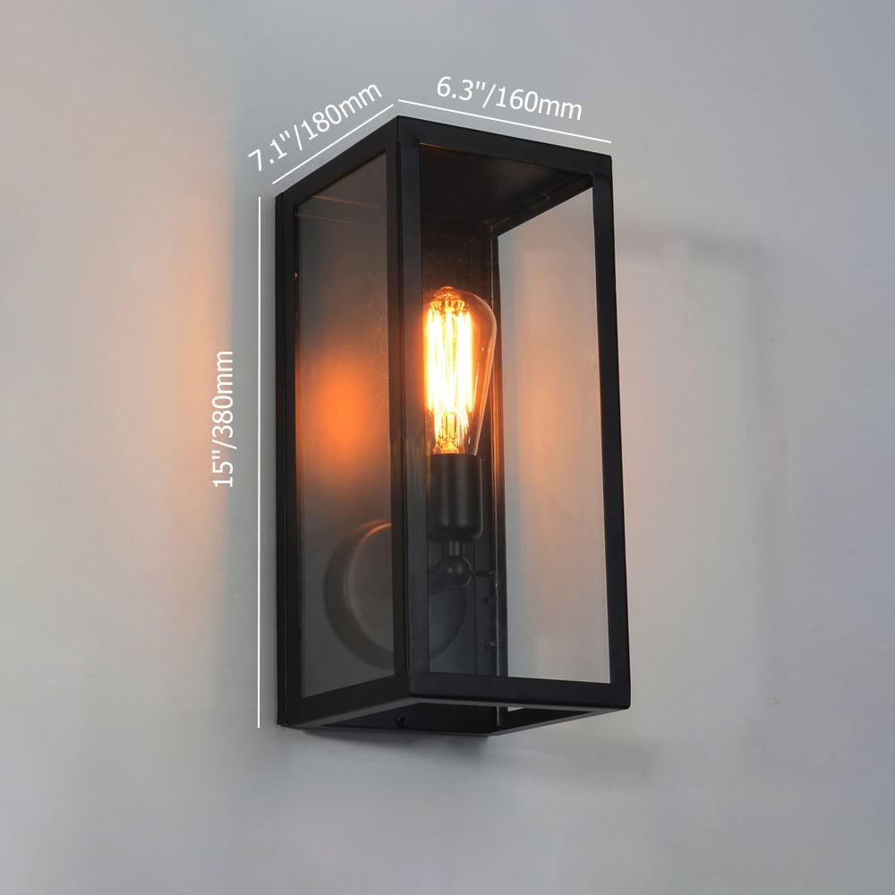 Modern Black Metal 1-Light Rectangular Wall Lamp Indoor Wall Sconce Clear Glass window image