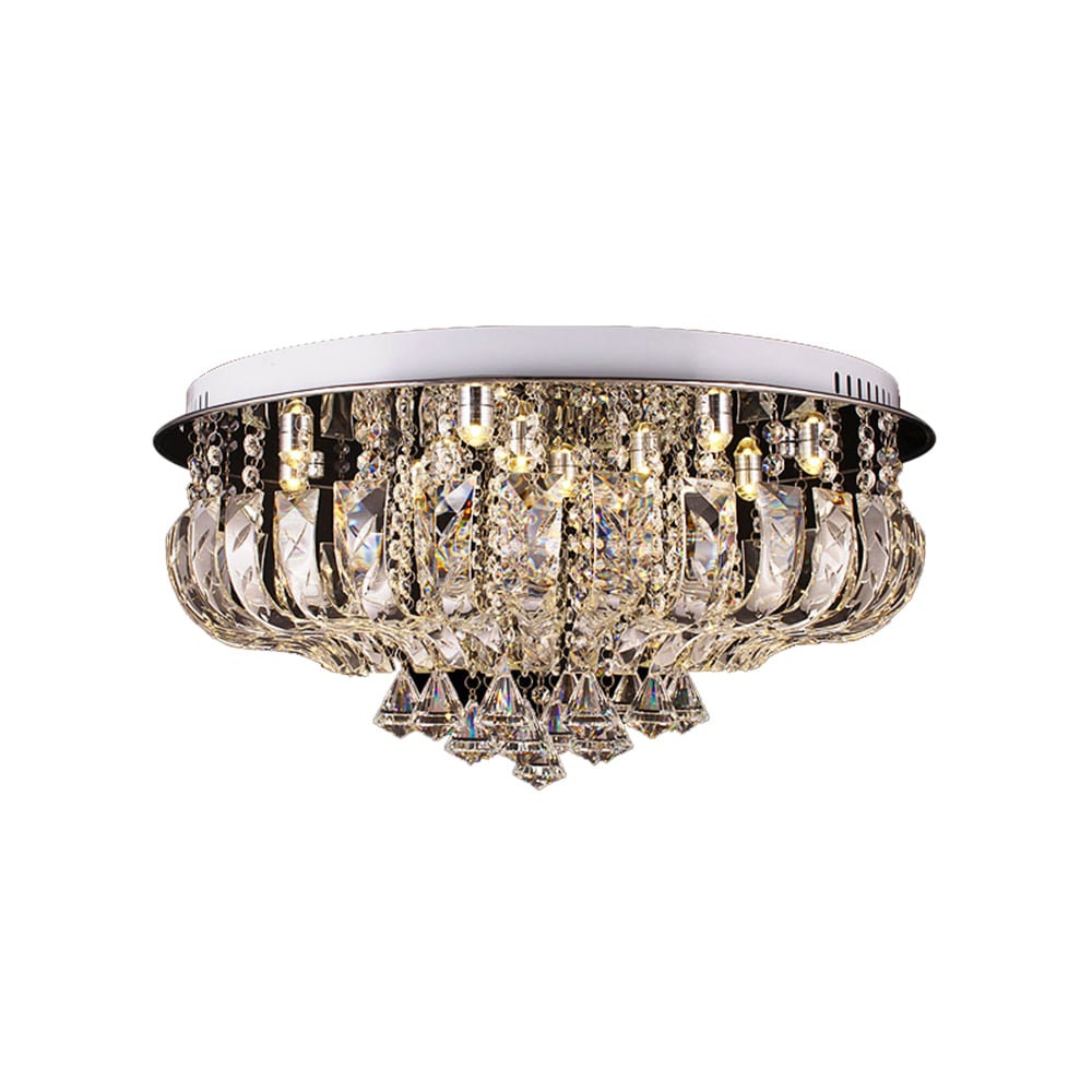 600mm Modern Crystal LED 12-Light Round Flush Mount Raindrop Chandelier in Chrome window image