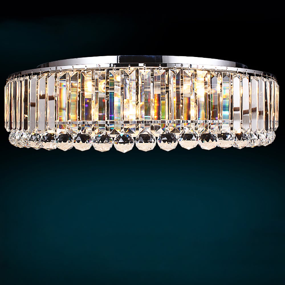 600mm Modern Crystal 9-Light Round Flush Mount Ceiling Light in Chrome for Living Room window image