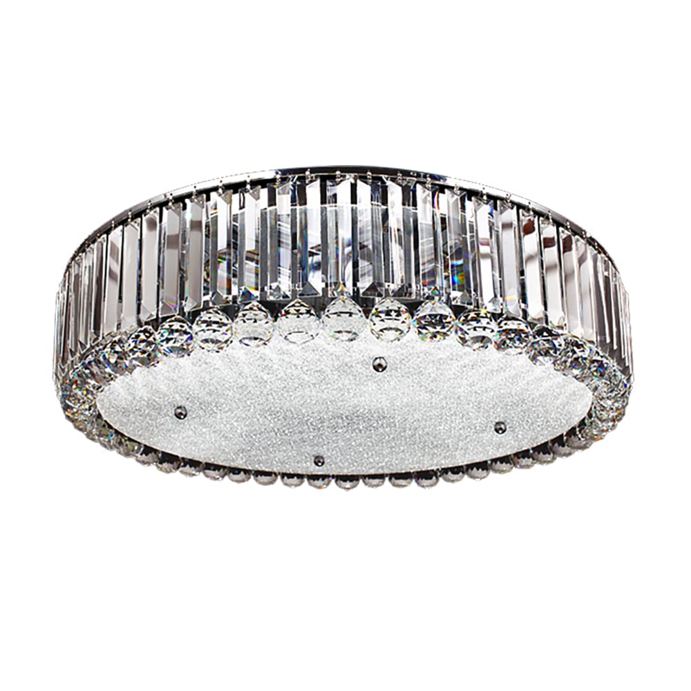 600mm Modern Crystal 9-Light Round Flush Mount Ceiling Light in Chrome for Living Room window image