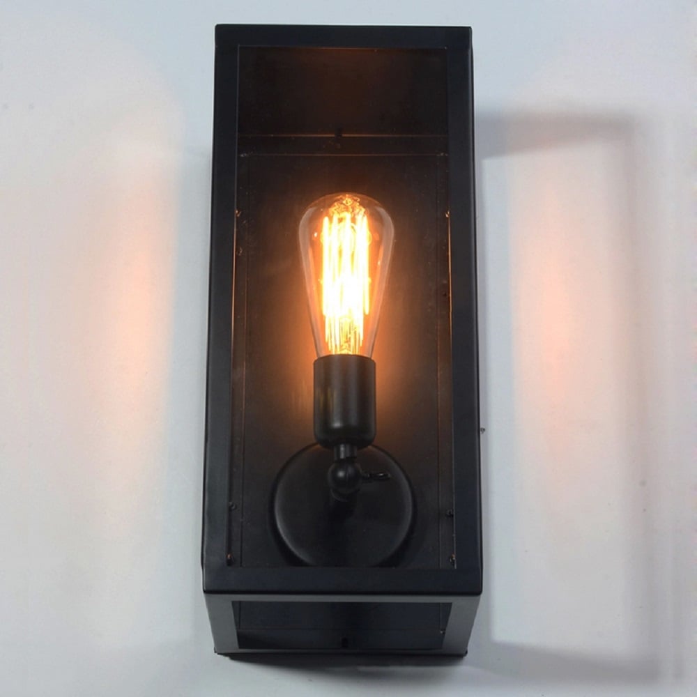 Modern Black Metal 1-Light Rectangular Wall Lamp Indoor Wall Sconce Clear Glass window image