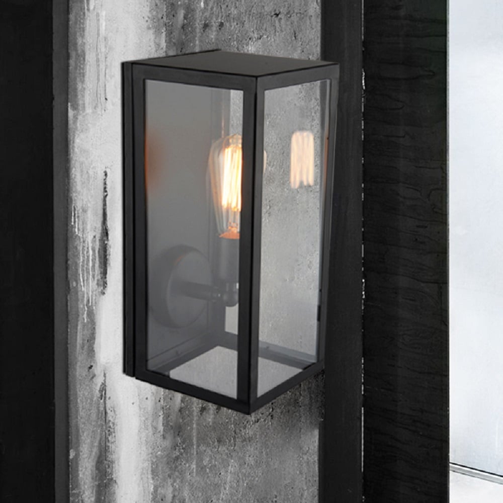 Modern Black Metal 1-Light Rectangular Wall Lamp Indoor Wall Sconce Clear Glass window image