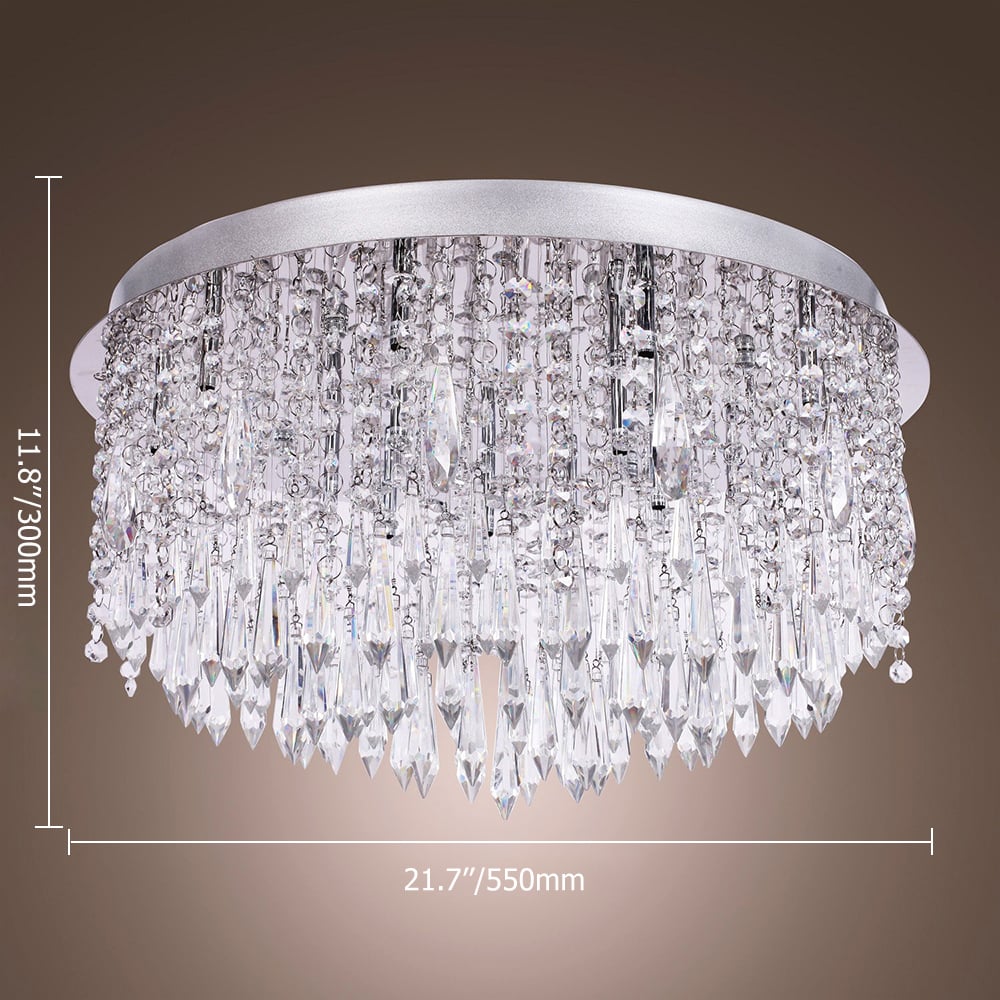 Glam Ceiling Light Chrome Metal Clear Crystal weights dimensions image