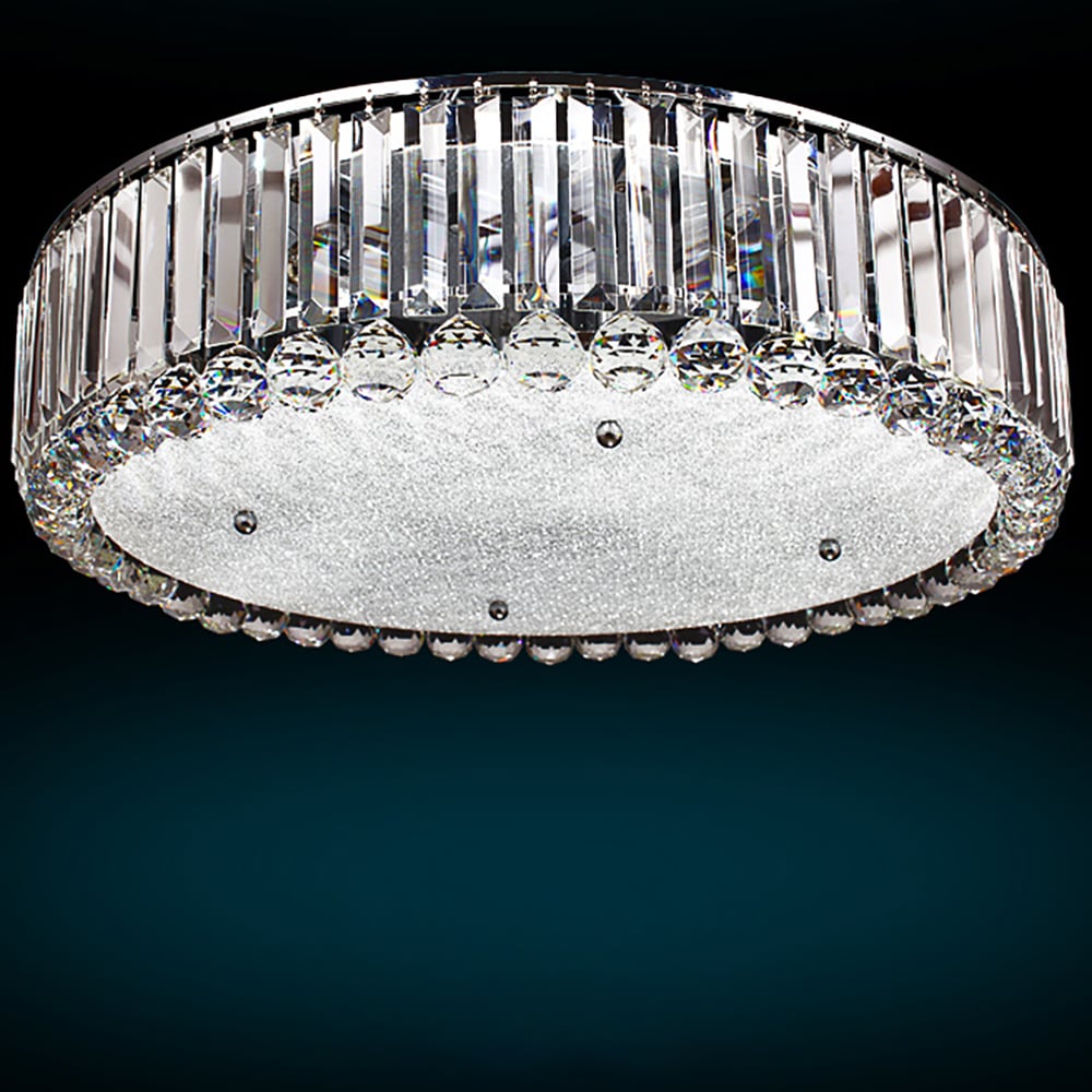 600mm Modern Crystal 9-Light Round Flush Mount Ceiling Light in Chrome for Living Room window image